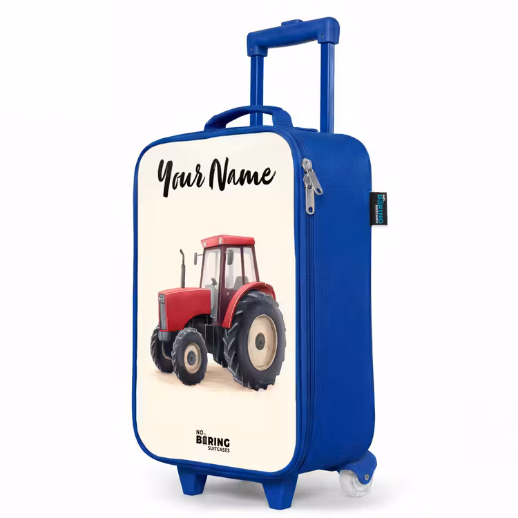 Tractor - Getekend - Rood Kinderkoffer - Blauw klein -productfoto_schuin