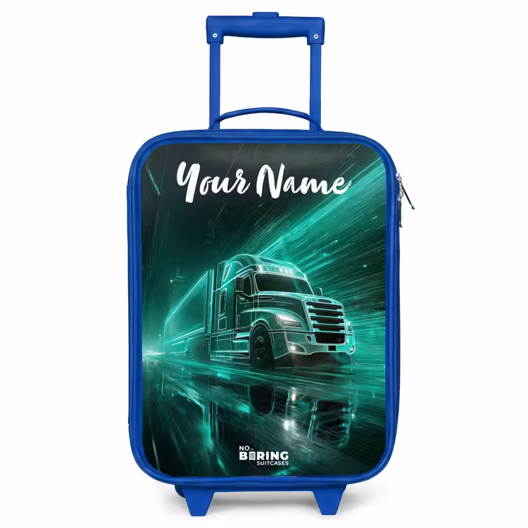 Vrachtwagen - Stad - Groen - Neon Kinderkoffer - Blauw klein -3d