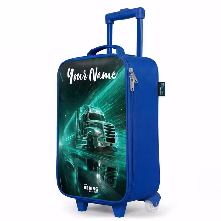 Vrachtwagen - Stad - Groen - Neon Kinderkoffer - Blauw klein -productfoto_schuin