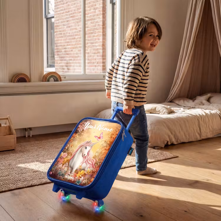 Eenhoorn - Vlinder - Roze - Manen Kinderkoffer - Blauw klein -sfeer1
