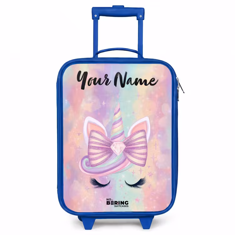 Eenhoorn - Glitters - Regenboog - Pastel Kinderkoffer - Blauw klein -3d