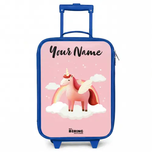 Eenhoorn - Vleugels - Roze - Regenboog Kinderkoffer - Blauw klein -3d