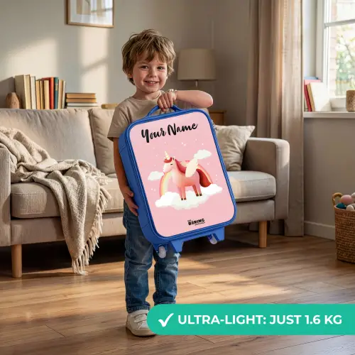 Eenhoorn - Vleugels - Roze - Regenboog Kinderkoffer - Blauw klein -sfeer2_EN