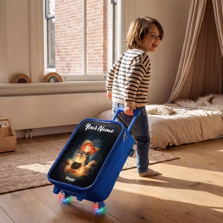 Heks met Sprankelende Toverdrank Kinderkoffer - Blauw klein -sfeer1