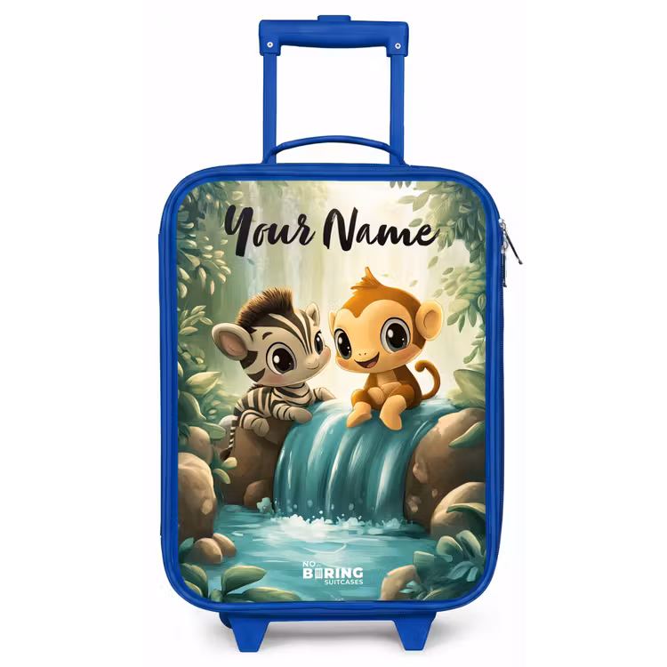 Zebra - Aapje - Waterval - Rotsen Kinderkoffer - Blauw klein -zz3dotto