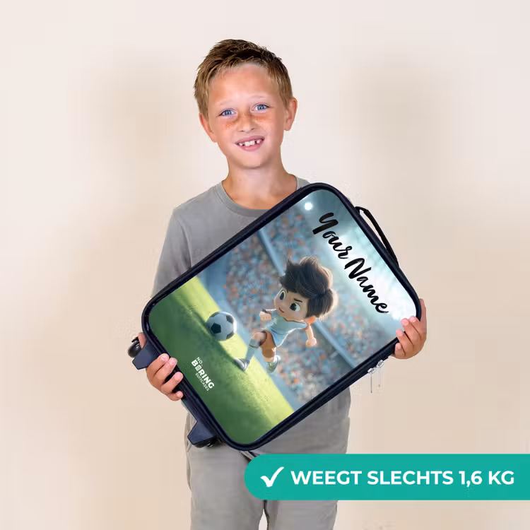 Jongen - Stadion - Voetbal - Zonlicht Kinderkoffer - Zwart klein -sfeer4_NL