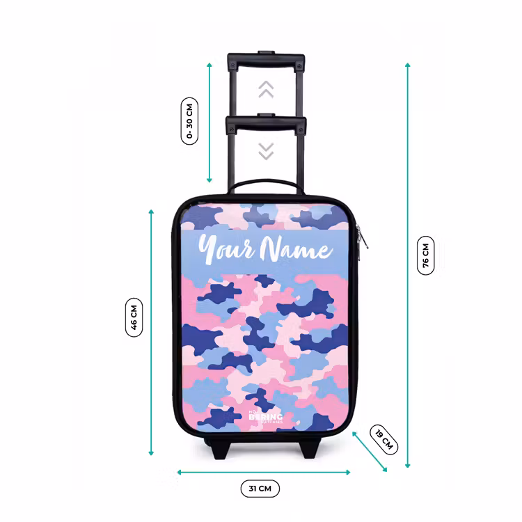 Camouflage - Roze - Blauw Kinderkoffer - Zwart klein -productfoto_formaten