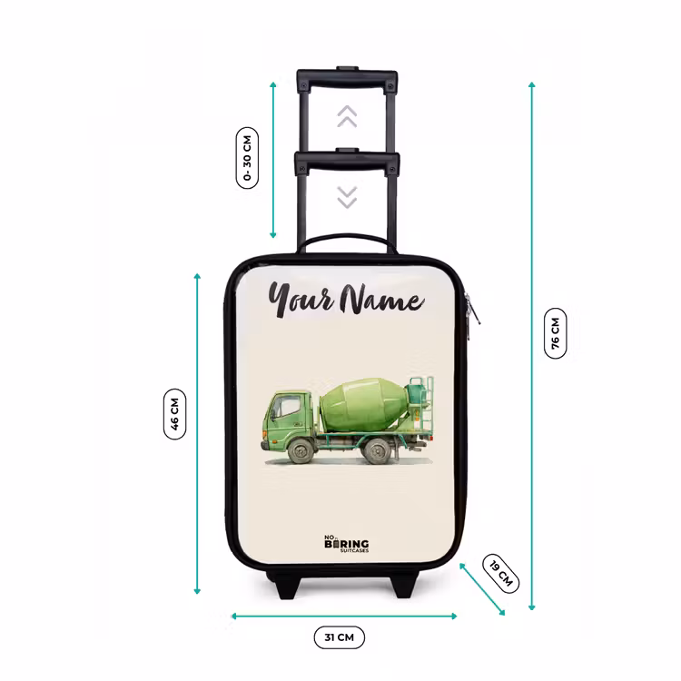 Betonmixer - Getekend - Groen Kinderkoffer - Zwart klein -productfoto_formaten