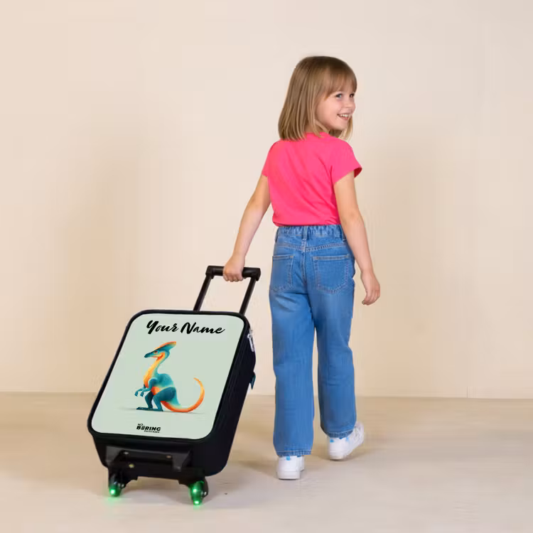 Dino - Blauw - Dier Kinderkoffer - Zwart klein -sfeer1
