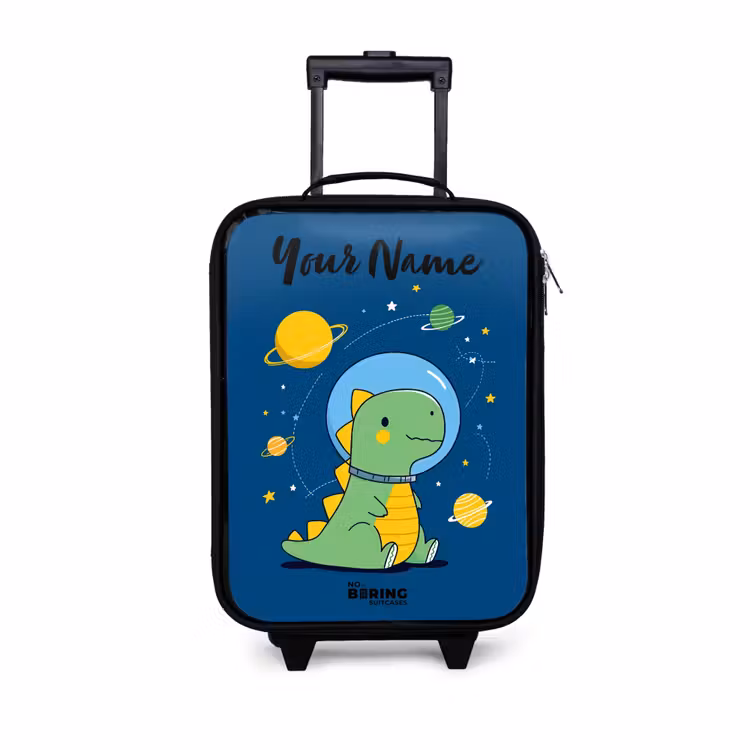 Dino - Planeet - Ster - Blauw Kinderkoffer - Zwart klein -3d