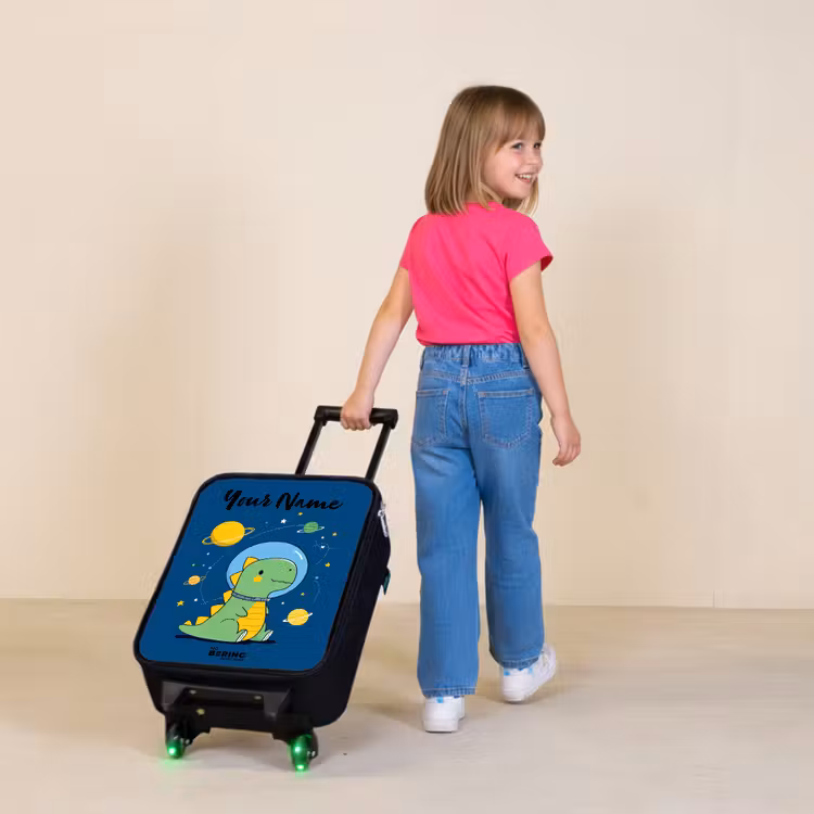 Dino - Planeet - Ster - Blauw Kinderkoffer - Zwart klein -sfeer1