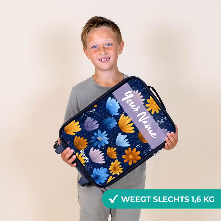 Bloemen - Patroon - Blauw Kinderkoffer - Zwart klein -sfeer4_NL