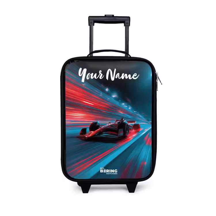 Formule 1 - Raceauto - Rood - Neonverlichting Kinderkoffer - Zwart klein -3d