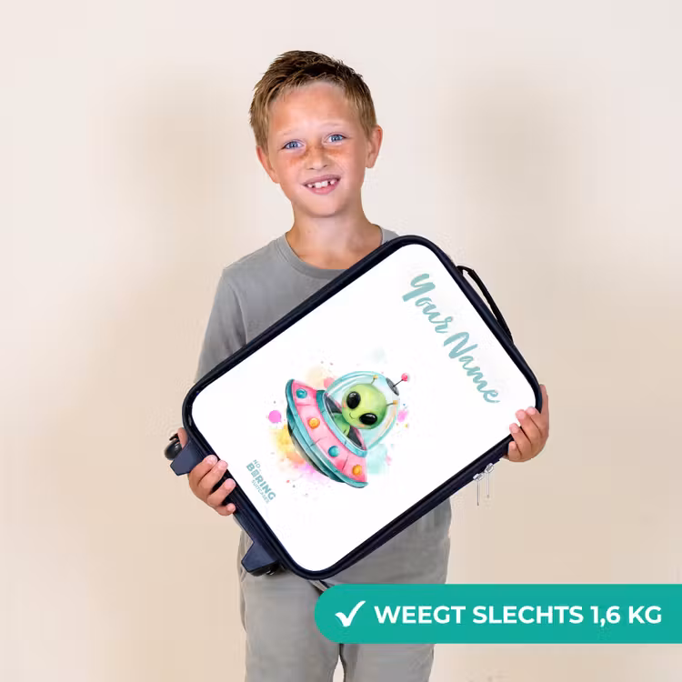 Groene alien in kleurrijke UFO Kinderkoffer - Zwart klein -sfeer4_NL