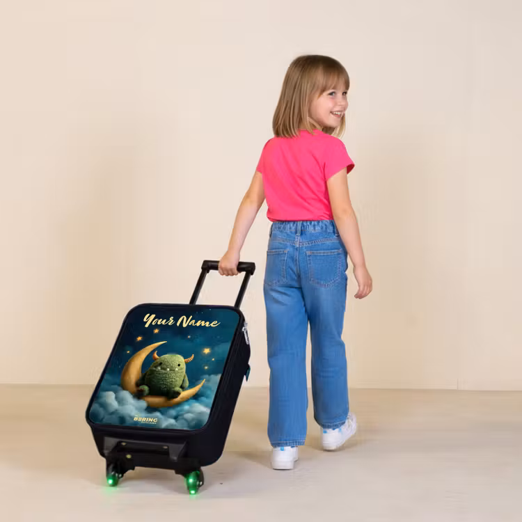 Groen monster op maansikkel Kinderkoffer - Zwart klein -sfeer1