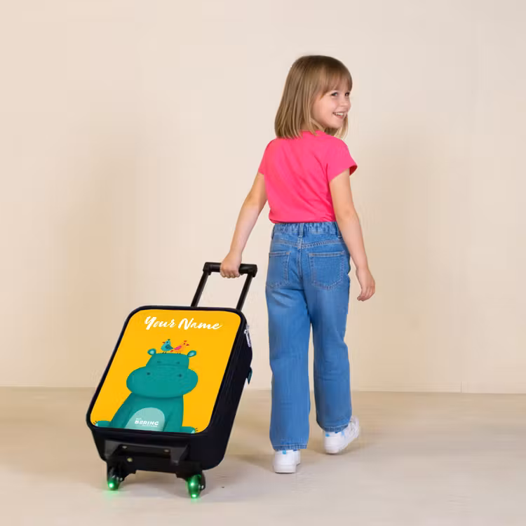 Nijlpaard - Vogels - Geel Kinderkoffer - Zwart klein -sfeer1
