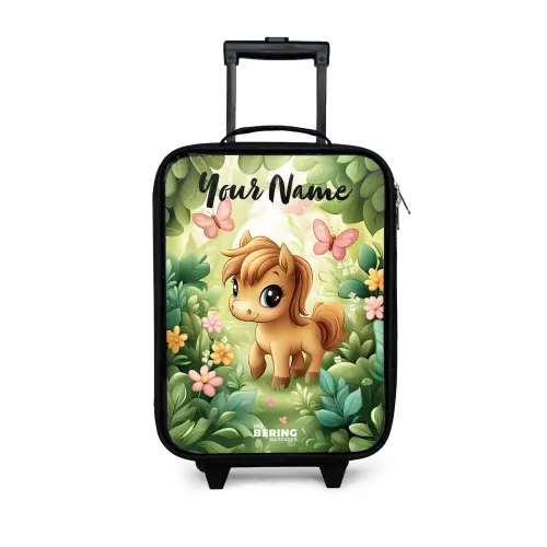 Paard - Bloemen - Vlinders Kinderkoffer - Zwart klein -3d