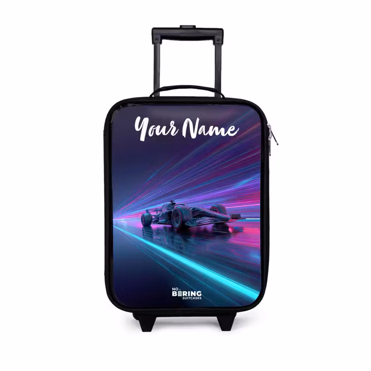 Lichtstralen - Neon - Racewagen - Paars Kinderkoffer - Zwart klein -3d