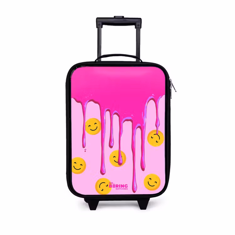 Verf - Smiley - Roze Kinderkoffer - Zwart klein -3d