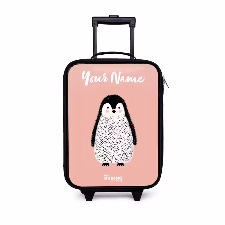Pinguïn - Stippen - Roze - Minimalistisch Kinderkoffer - Zwart klein -3d