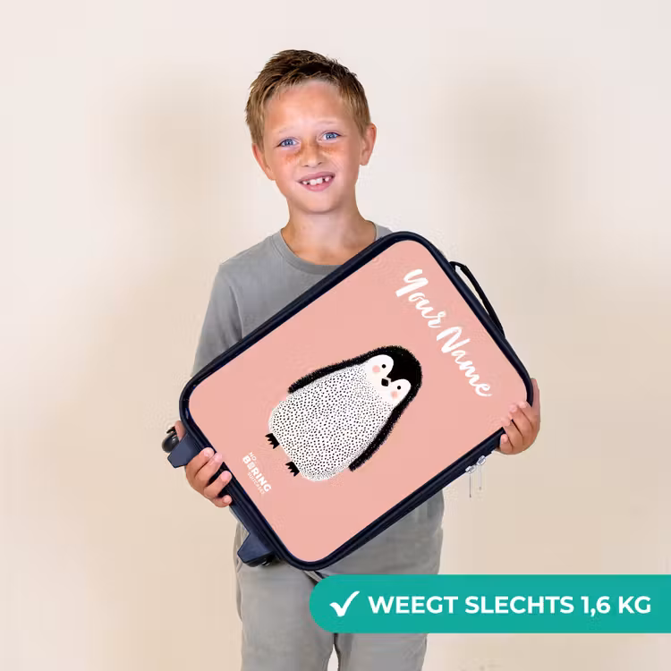 Pinguïn - Stippen - Roze - Minimalistisch Kinderkoffer - Zwart klein -sfeer4_NL