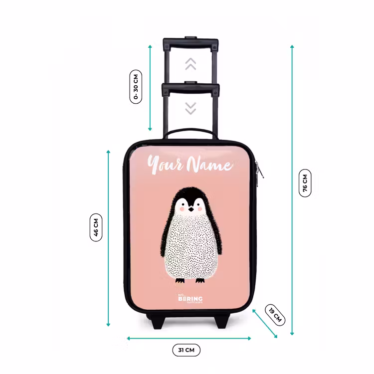 Pinguïn - Stippen - Roze - Minimalistisch Kinderkoffer - Zwart klein -productfoto_formaten
