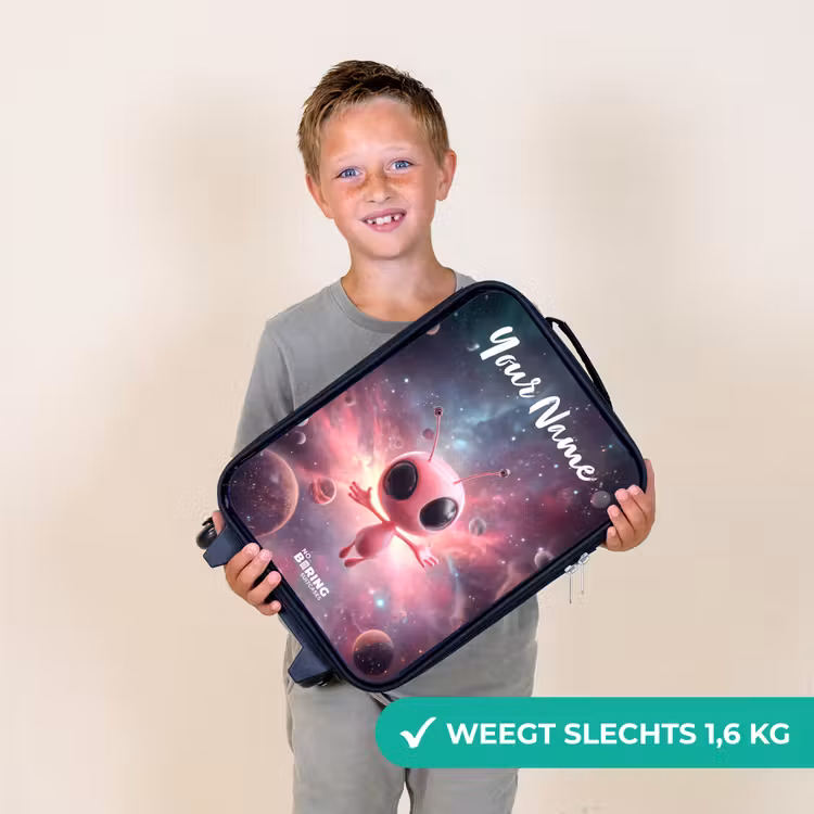 Roze Alien in Sterrennevel Kinderkoffer - Zwart klein -sfeer4_NL
