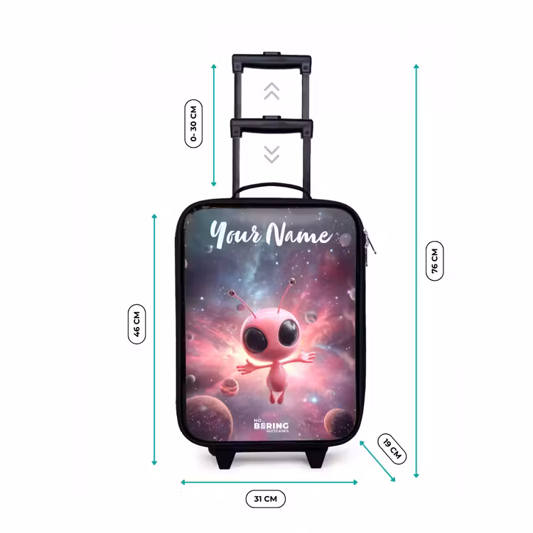 Roze Alien in Sterrennevel Kinderkoffer - Zwart klein -productfoto_formaten