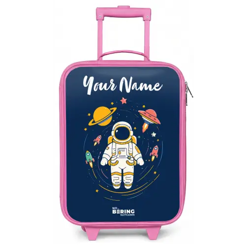 Astronaut - Planeet - Sterren - Raket Kinderkoffer - Roze klein -zz3dotto