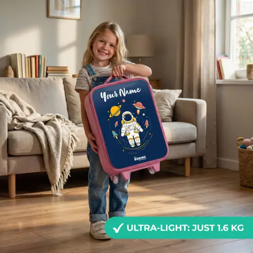 Astronaut - Planeet - Sterren - Raket Kinderkoffer - Roze klein -sfeer2_EN