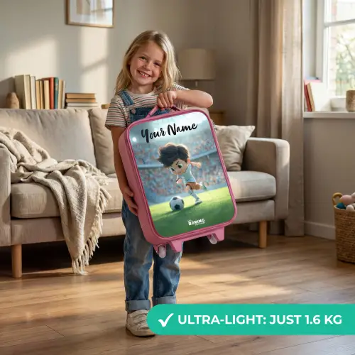 Jongen - Stadion - Voetbal - Zonlicht Kinderkoffer - Roze klein -sfeer2_EN
