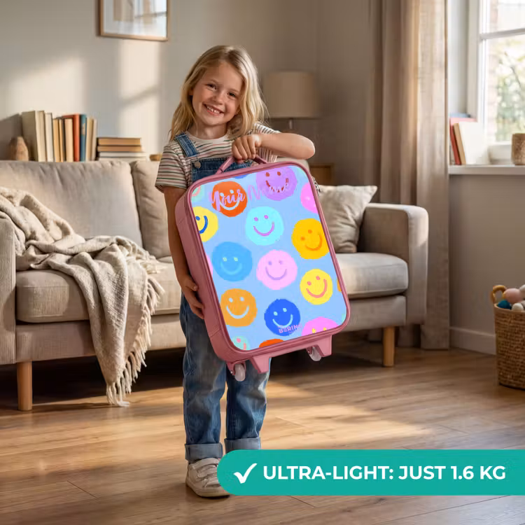 Vrolijk patroon van smileys Kinderkoffer - Roze klein -sfeer2_EN