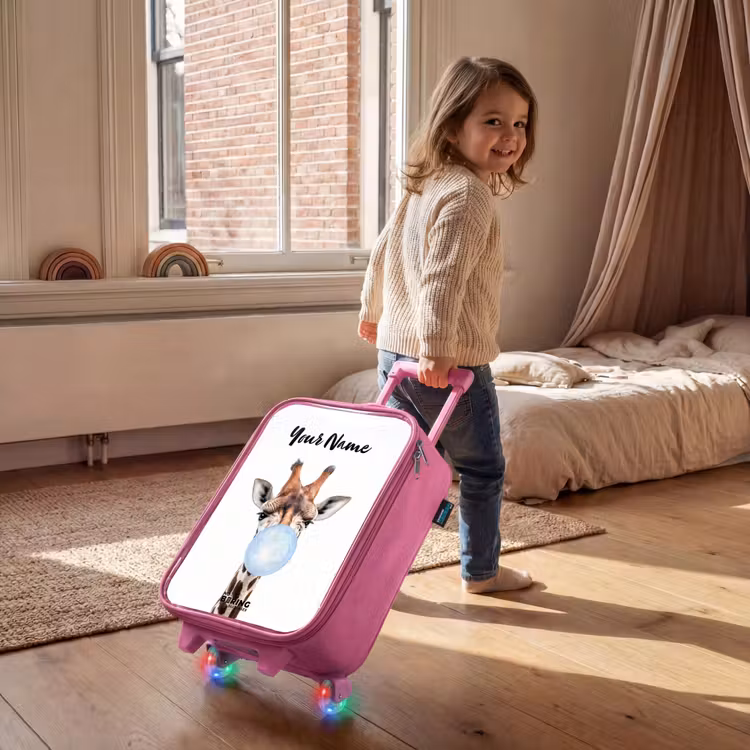 Kauwende Kobus blauw Kinderkoffer - Roze klein -sfeer1