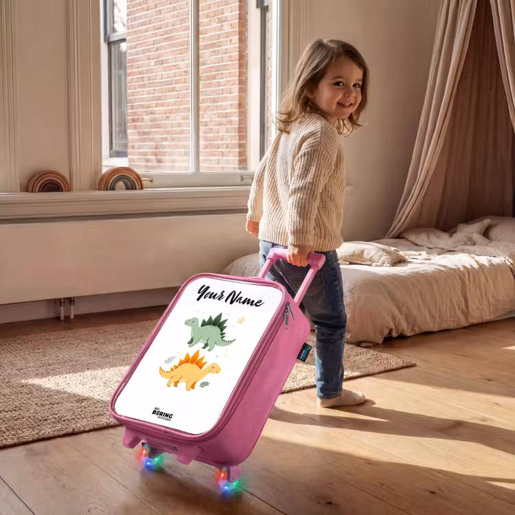 Dinos - Dieren - Groen - Oranje Kinderkoffer - Roze klein -sfeer1