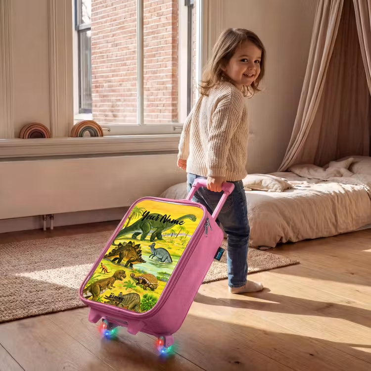 Dinosaurus in Dinosaurusland Kinderkoffer - Roze klein -sfeer1