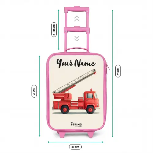 Brandweerwagen - Getekend - Rood Kinderkoffer - Roze klein -productfoto_formaten