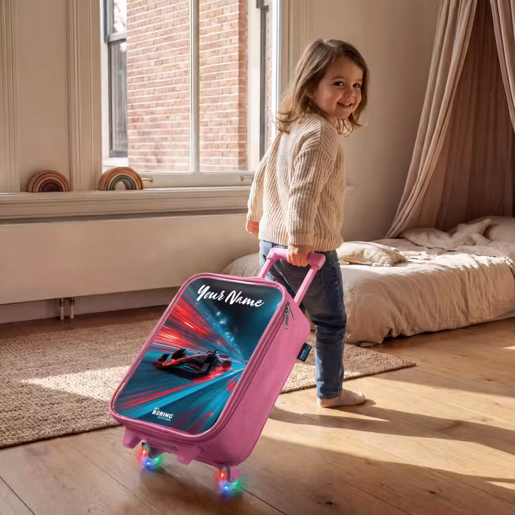 Formule 1 - Raceauto - Rood - Neonverlichting Kinderkoffer - Roze klein -sfeer1