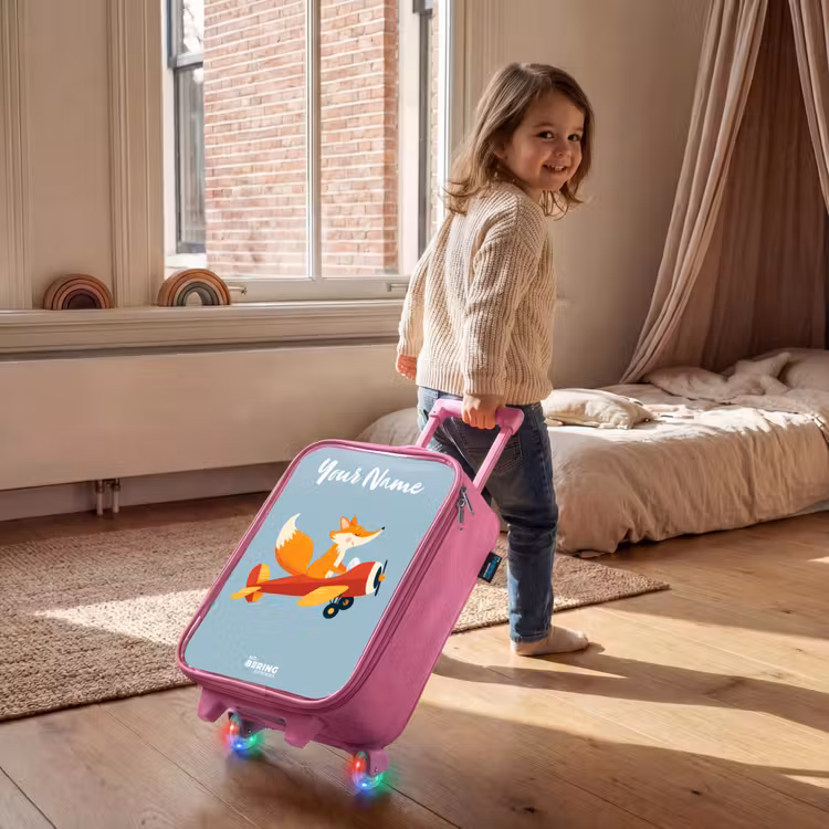 Vos - Vliegtuig -  Vliegen Kinderkoffer - Roze klein -sfeer1
