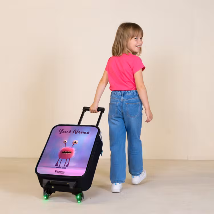 Roze harig monster met grote ogen Kinderkoffer - Zwart klein -sfeer1