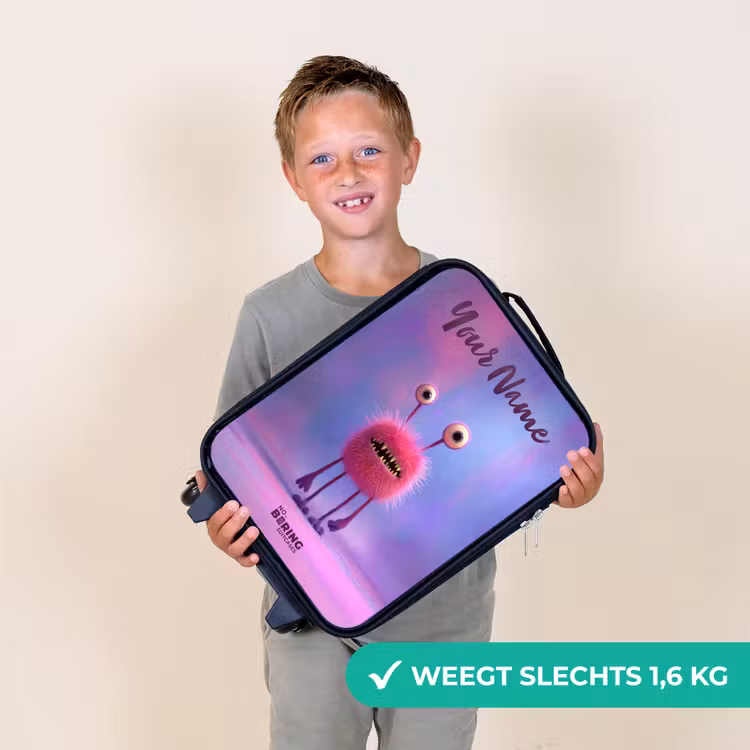Roze harig monster met grote ogen Kinderkoffer - Zwart klein -sfeer4_NL