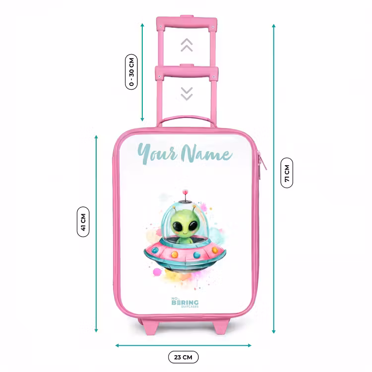 Groene alien in kleurrijke UFO Kinderkoffer - Roze klein -productfoto_formaten