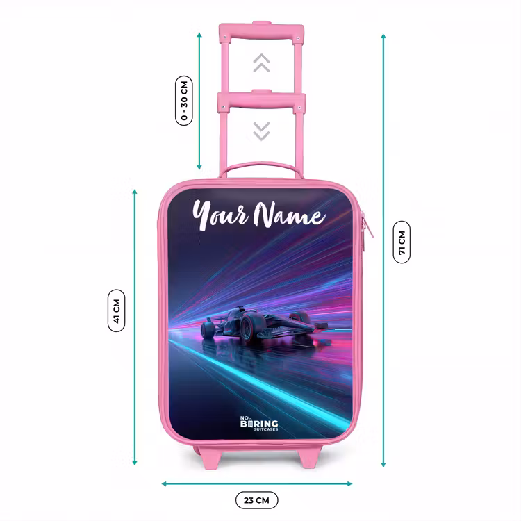 Lichtstralen - Neon - Racewagen - Paars Kinderkoffer - Roze klein -productfoto_formaten