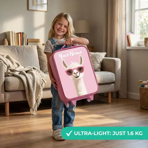 Lama - Wit - Zonnebril - Wimpers Kinderkoffer - Roze klein -sfeer2_EN