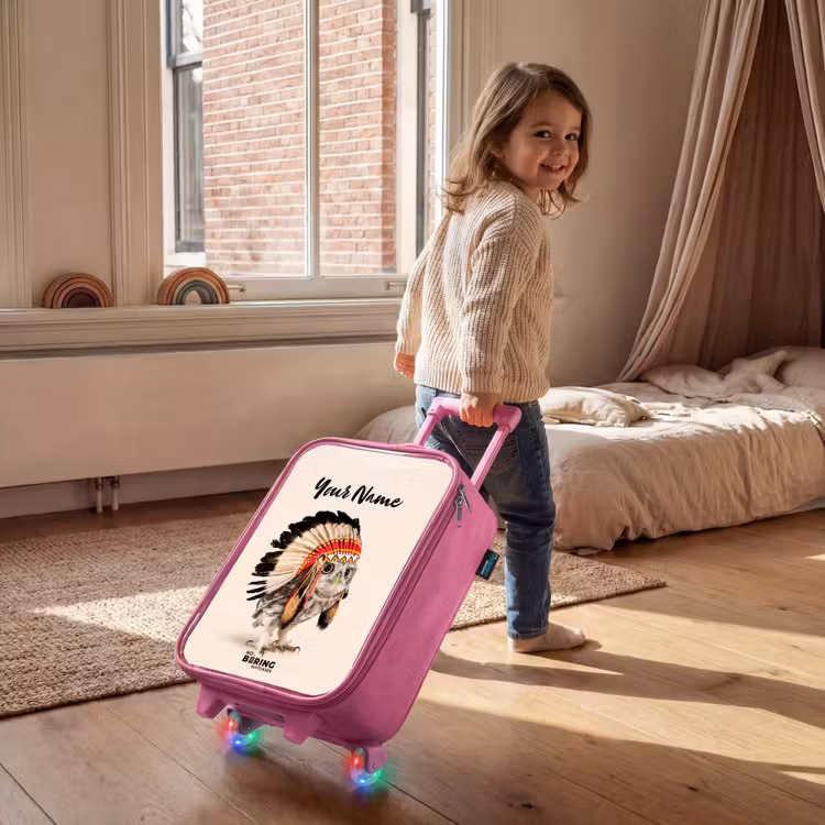 Uil als Indiaan Kinderkoffer - Roze klein -sfeer1