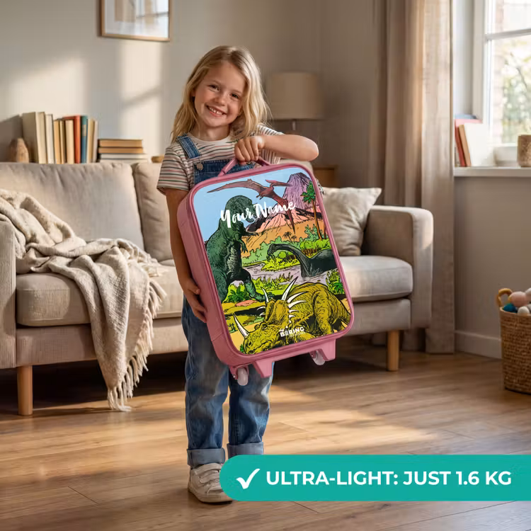 Feest in Dinosaurusland Kinderkoffer - Roze klein -sfeer2_EN