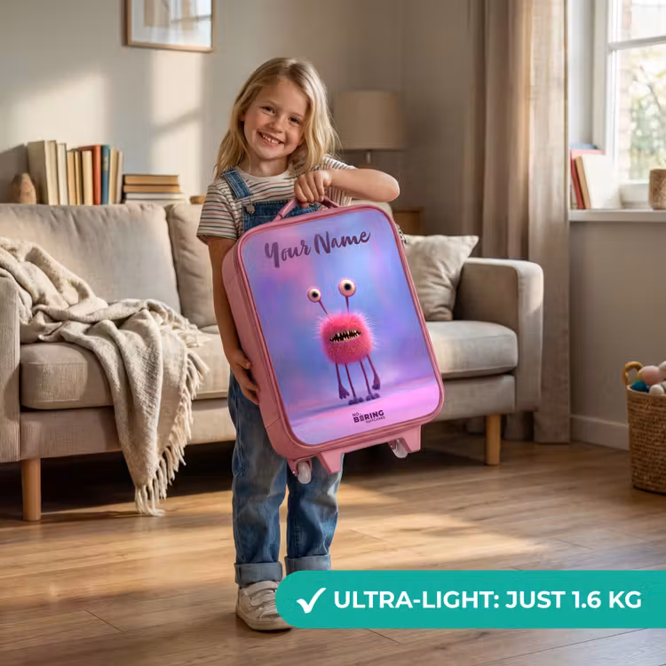 Roze harig monster met grote ogen Kinderkoffer - Roze klein -sfeer2_EN