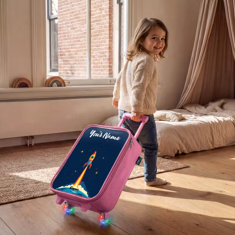 Planeet - Raket - Sterren - Donkerblauw Kinderkoffer - Roze klein -sfeer1