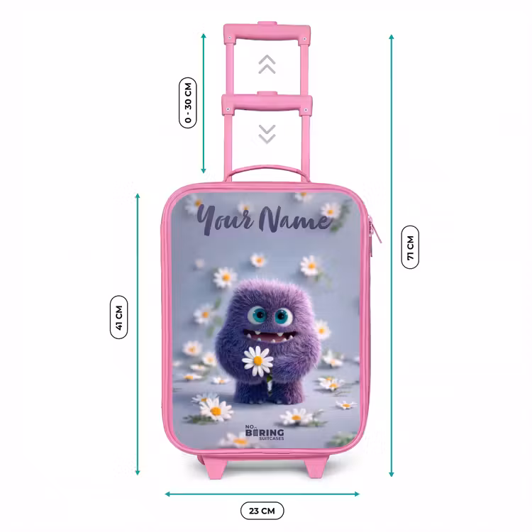 Paars Pluizig Vriendje met Madelief Kinderkoffer - Roze klein -productfoto_formaten