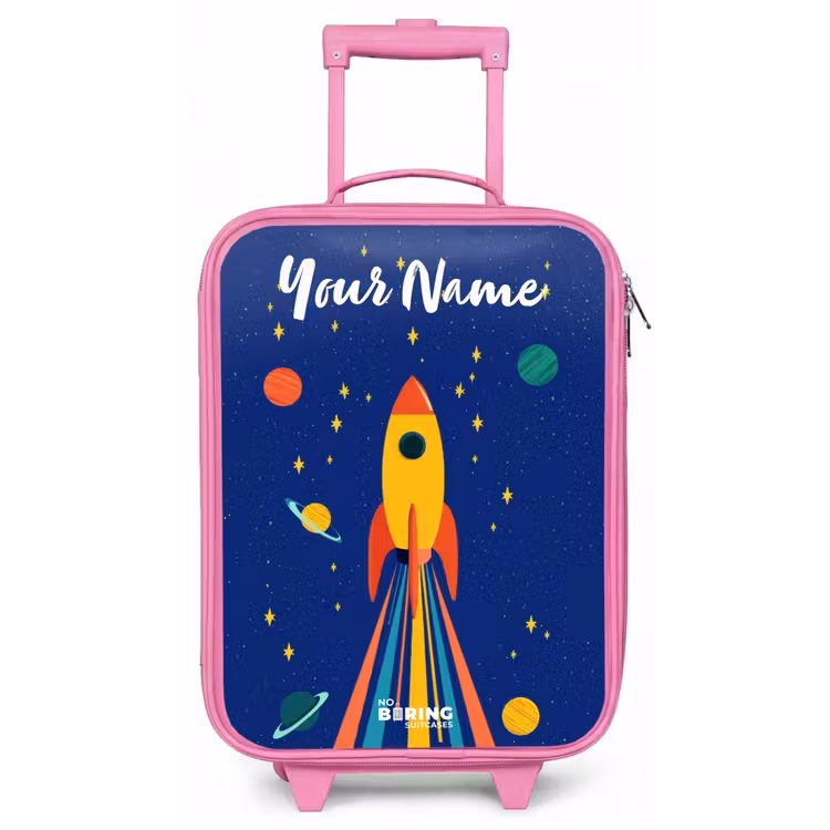 Raket - Sterren - Planeet - Ruimte Kinderkoffer - Roze klein -zz3dotto