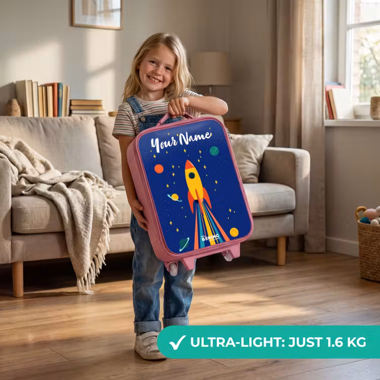 Raket - Sterren - Planeet - Ruimte Kinderkoffer - Roze klein -sfeer2_EN